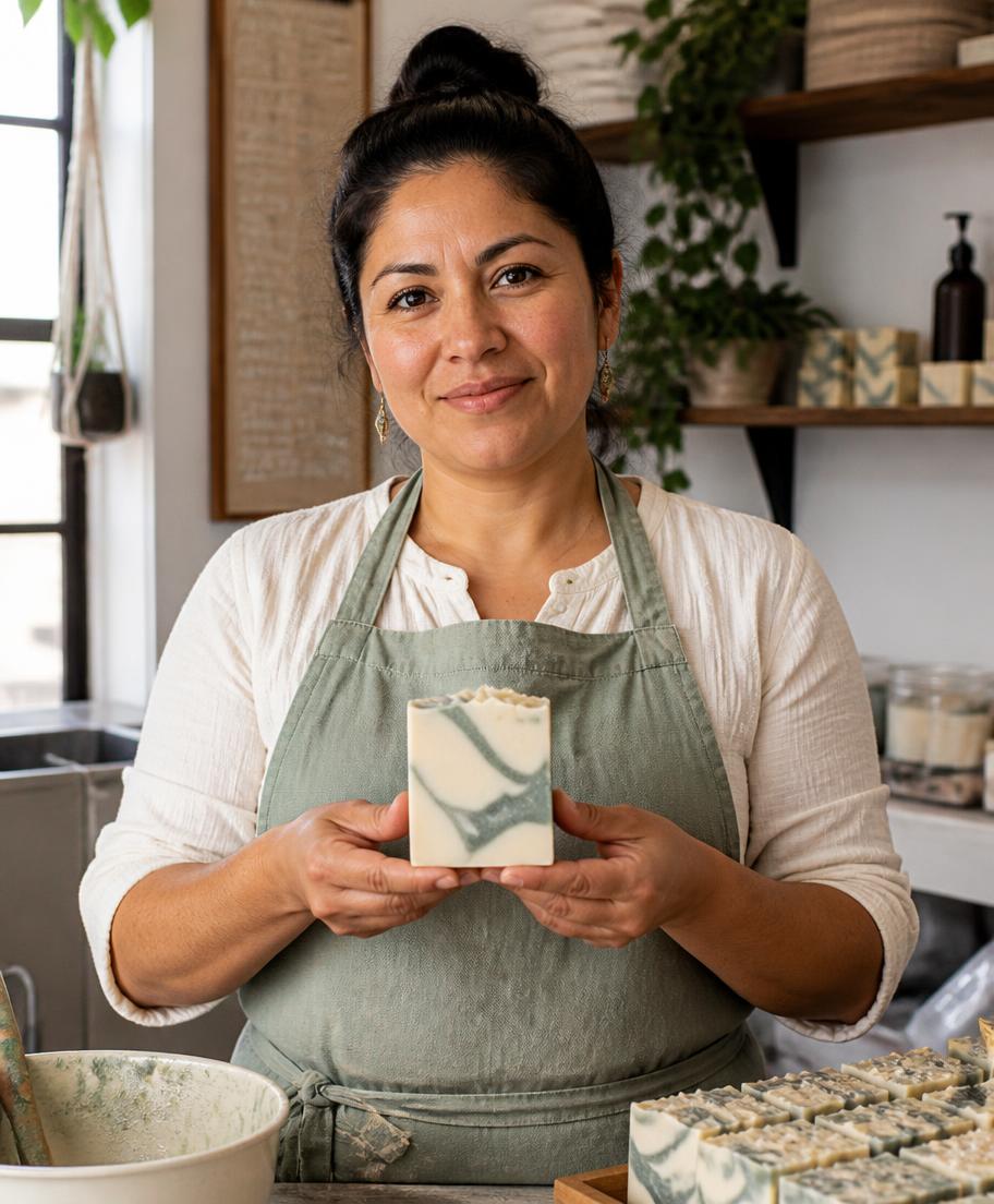 Lucía Herrera, maestra jabonera, en su taller